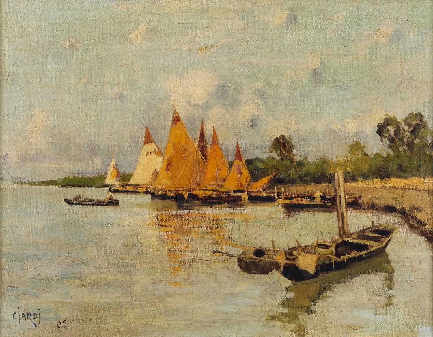 Paesaggio con barche in un porticciolo veneto